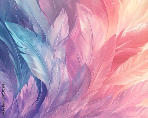 Vibrant, soft feathers in pastel hues create a dreamy abstract background, perfect for artistic designs and creative projects.