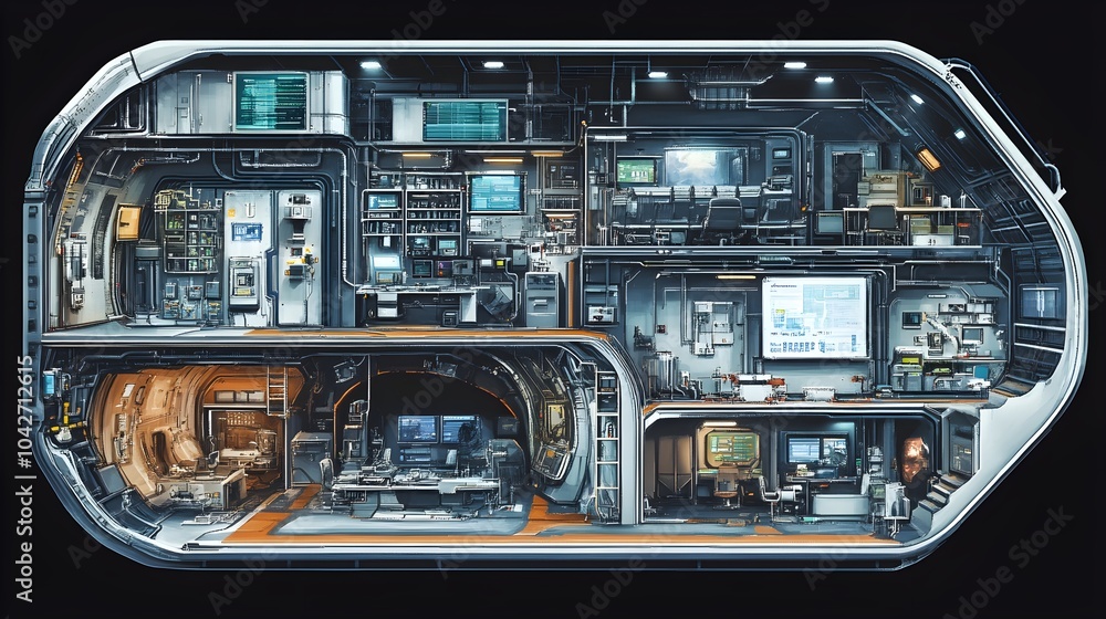 Fototapeta premium Futuristic Spaceship Interior Cross Section View Sci Fi Spaceship Design