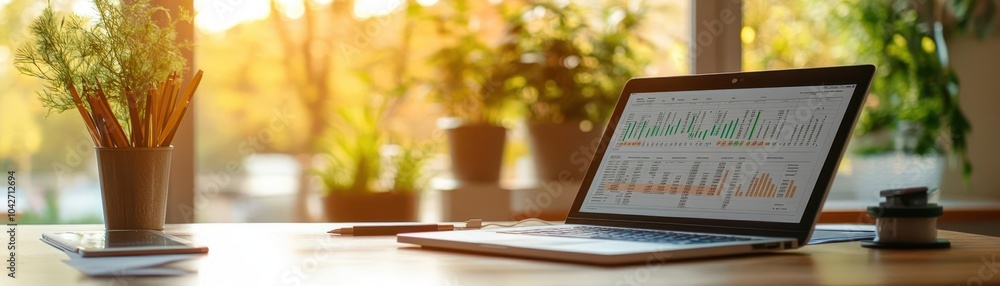 Obraz premium Entrepreneur editing financial model variables on a laptop, focus on growth projections, clean home office
