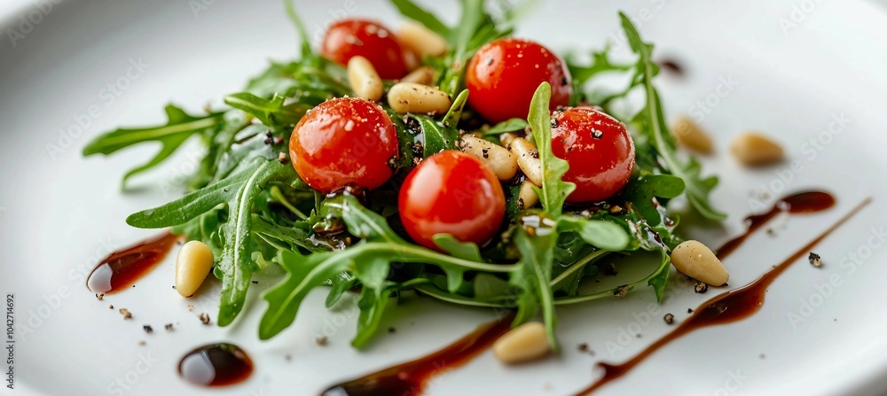 Fresh Arugula Salad with Cherry Tomatoes and Pine Nuts Fresh Arugula Salad with Cherry Tomatoes and Pine Nuts