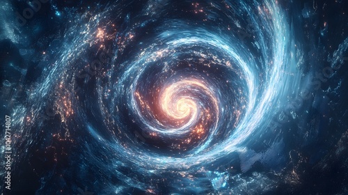 A Glowing, Swirling Vortex of Blue and Orange in a Dark Space