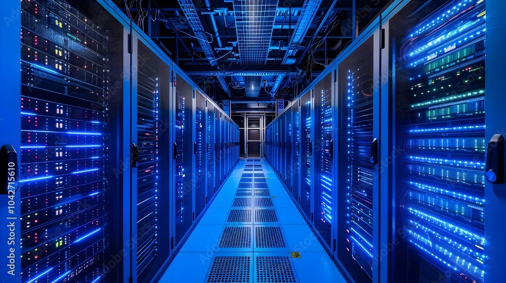 Fototapeta premium Digital Data Center Network Diagram with Futuristic Magazine Cover Style