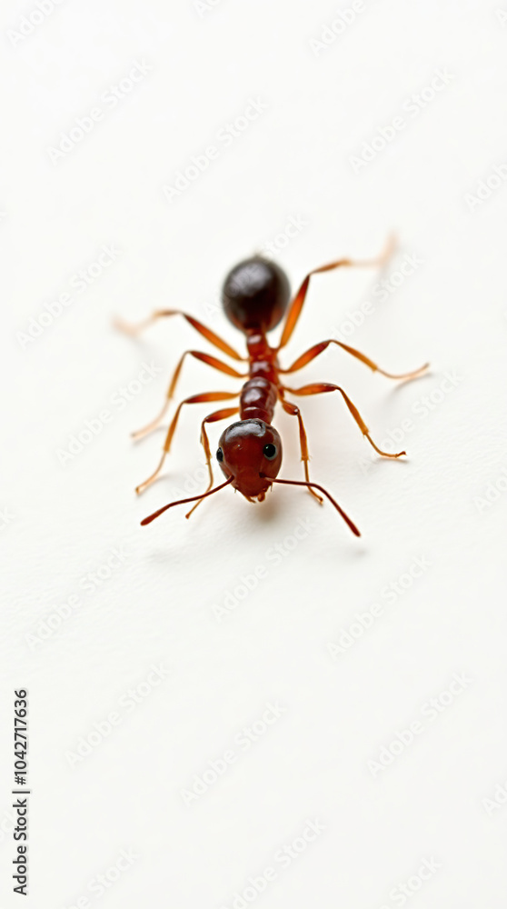 Close-up of ant on white background seeking food Close-up of ant on white background seeking food