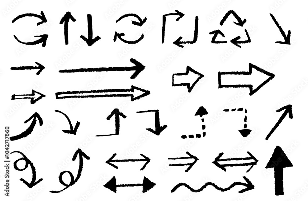 Hand drawn style arrow illustration monochrome set Hand drawn style arrow illustration monochrome set