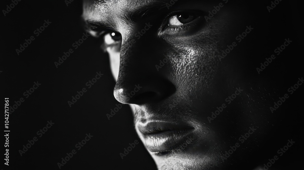 Striking Black and White Portrait of a Strong Man Striking Black and White Portrait of a Strong Man