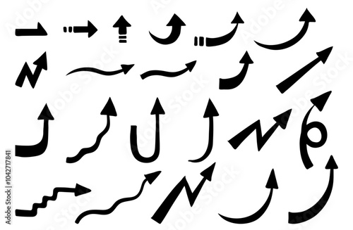 Hand drawn style arrow illustration monochrome set