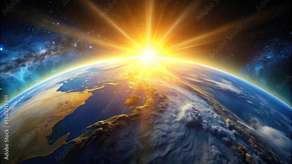 Obraz premium High angle view of the sun illuminating the earth