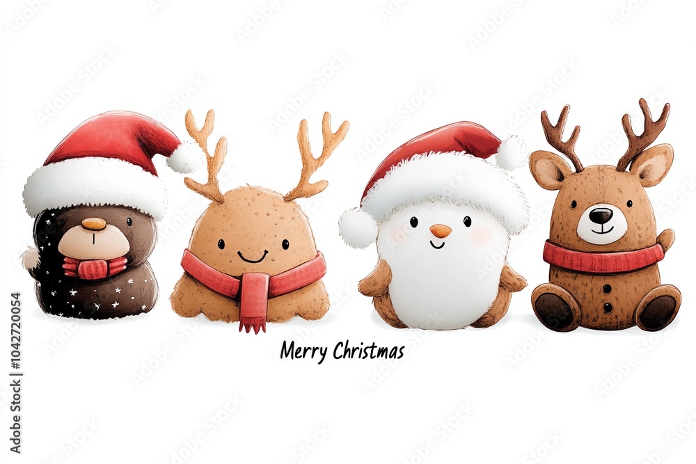 Cute Christmas cookies featuring festive characters with Santa hats. Cute Christmas cookies featuring festive characters with Santa hats.