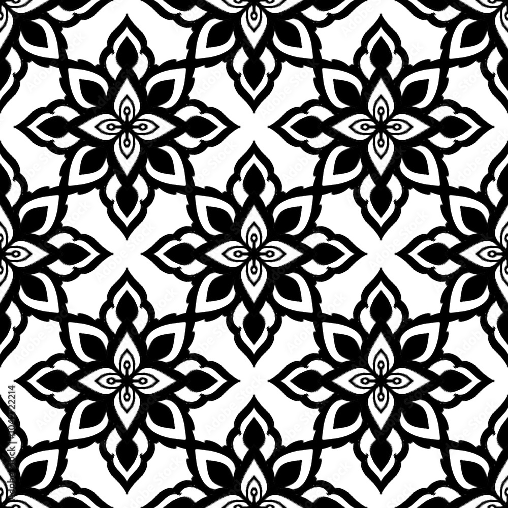 Fototapeta premium Ikat seamless pattern, geometric design, motif ethnic handmade, Ikat ethnic tribal, boho colors seamless wallpaper. Ethnic Ikat abstract background art,