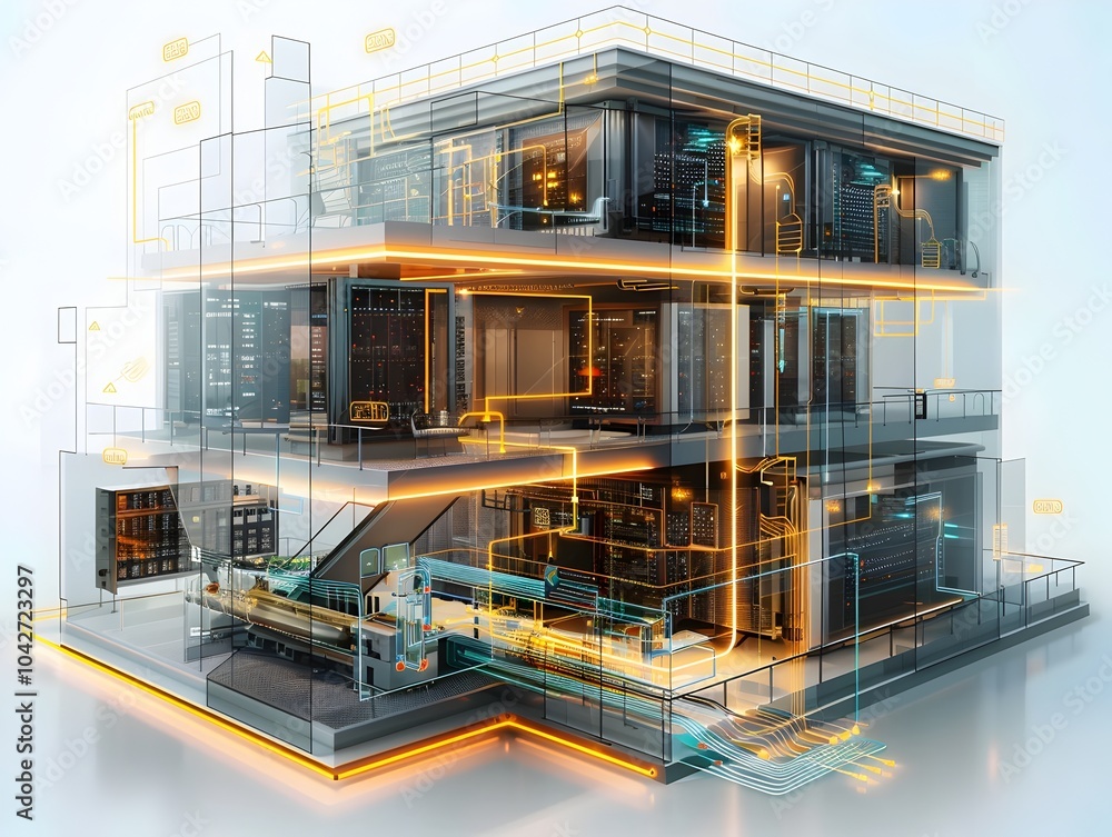Futuristic 3D Digital Data Center Network Diagram Architecture Design Futuristic 3D Digital Data Center Network Diagram Architecture Design