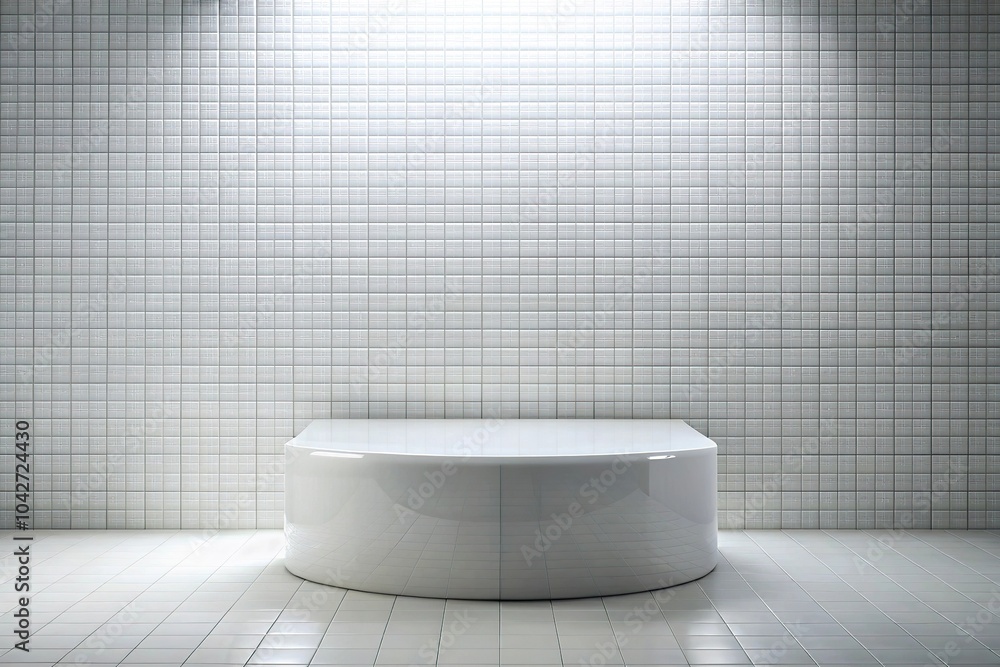 High angle view of white glossy tiles in a bathroom or kitchen with a podium High angle view of white glossy tiles in a bathroom or kitchen with a podium