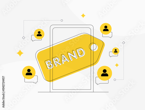 User-Generated Content for Brand Engagement. Increase brand loyalty with user-generated content campaigns. Users creating content with branded hashtags, images, videos vector illustration
