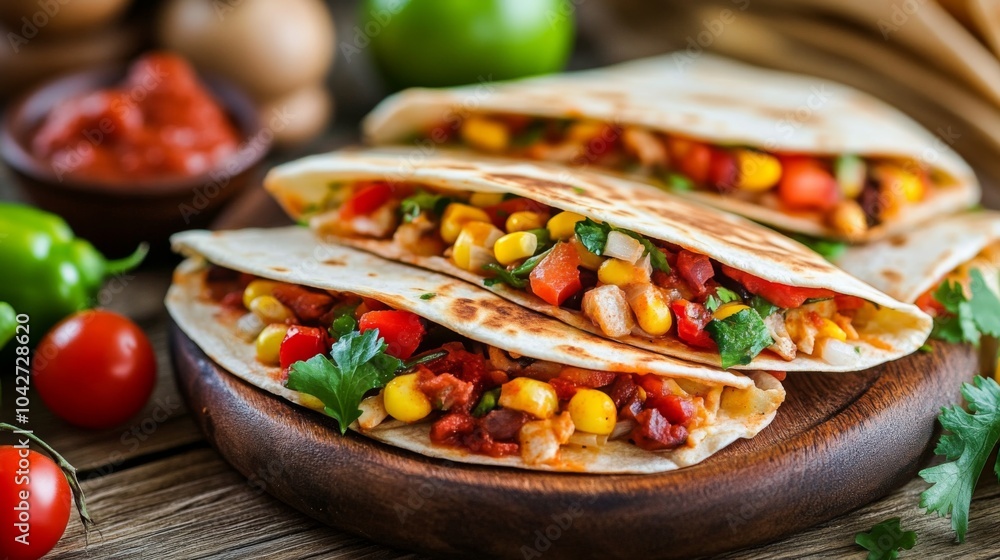 Delicious Quesadillas on a Rustic Wooden Surface Delicious Quesadillas on a Rustic Wooden Surface