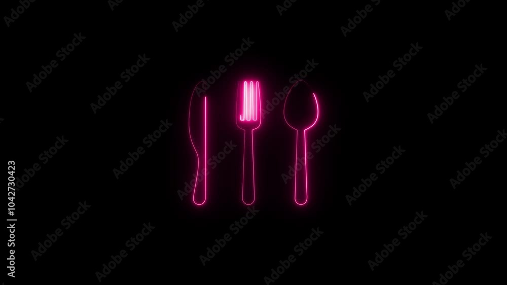 Neon line Fork spoon knife simple icon. Flat design.spoon and knife icon animation perfect blogs online cooking classes and kitchens.. Neon line Fork spoon knife simple icon. Flat design.spoon and knife icon animation perfect blogs online cooking classes and kitchens..