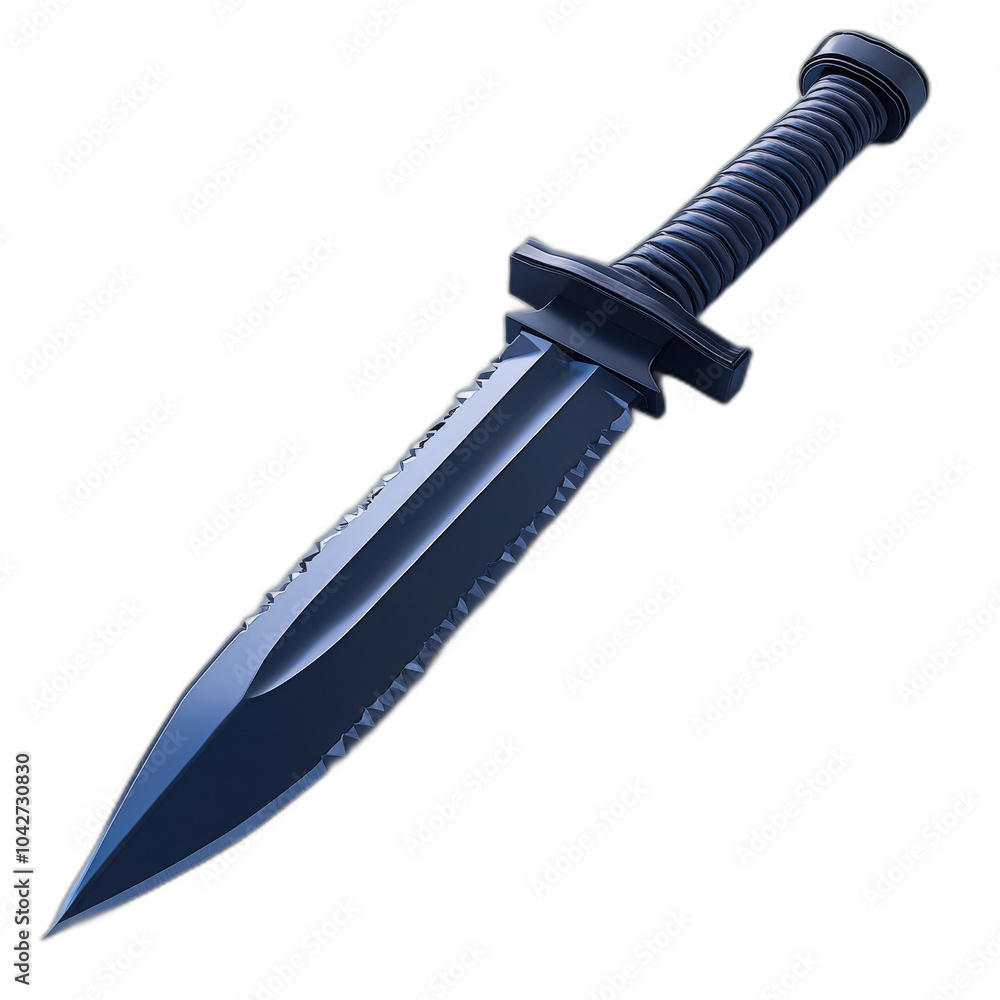 Sharp Knife with Serrated Edge on Black Background Sharp Knife with Serrated Edge on Black Background