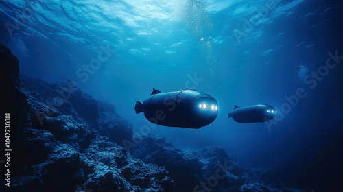 AI-guided exploration of the ocean, with autonomous submarines collecting data photo