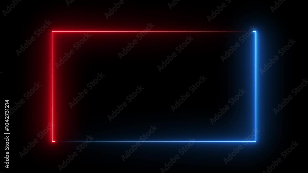 Glowing line frame web neon box pattern. Neon rectangle frame. Abstract red and blue neon glowing line frame, animated moving led light screen box projection. Neon square frame on black background. Glowing line frame web neon box pattern. Neon rectangle frame. Abstract red and blue neon glowing line frame, animated moving led light screen box projection. Neon square frame on black background.