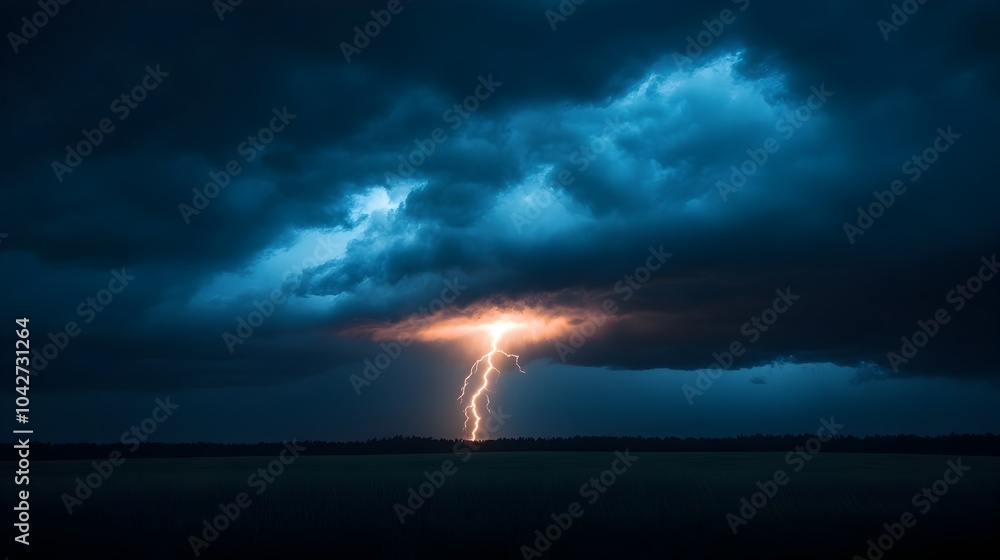 Dramatic Lightning Storm in Stormy Dark Sky with Powerful Electrical Bolt Dramatic Lightning Storm in Stormy Dark Sky with Powerful Electrical Bolt