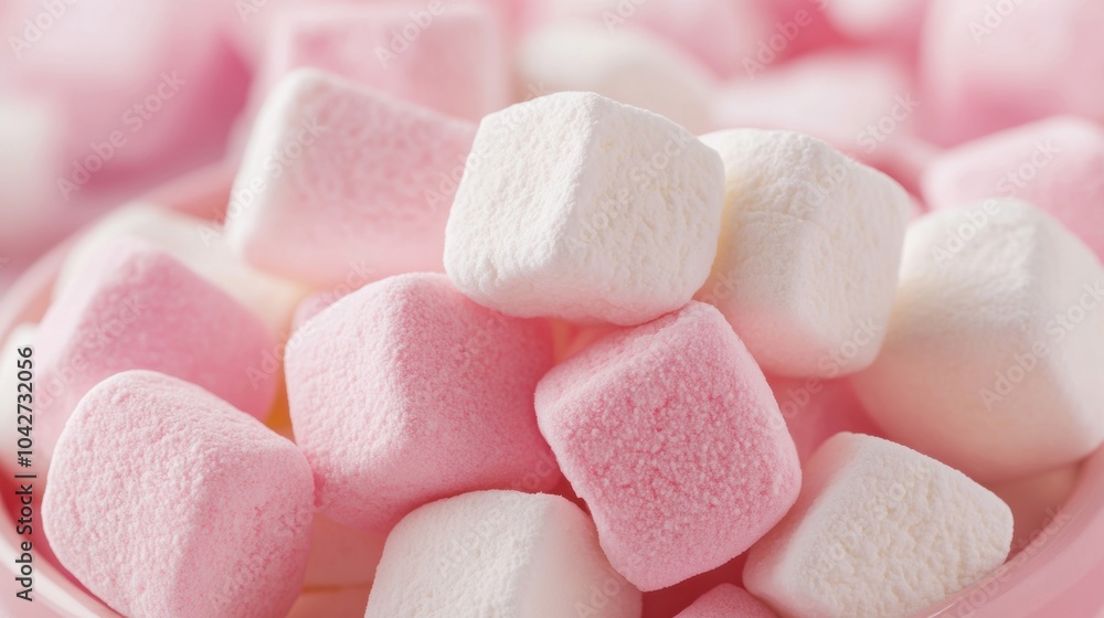 A delightful assortment of pink and white marshmallows is displayed together, creating a tempting treat ideal for sweet cravings A delightful assortment of pink and white marshmallows is displayed together, creating a tempting treat ideal for sweet cravings