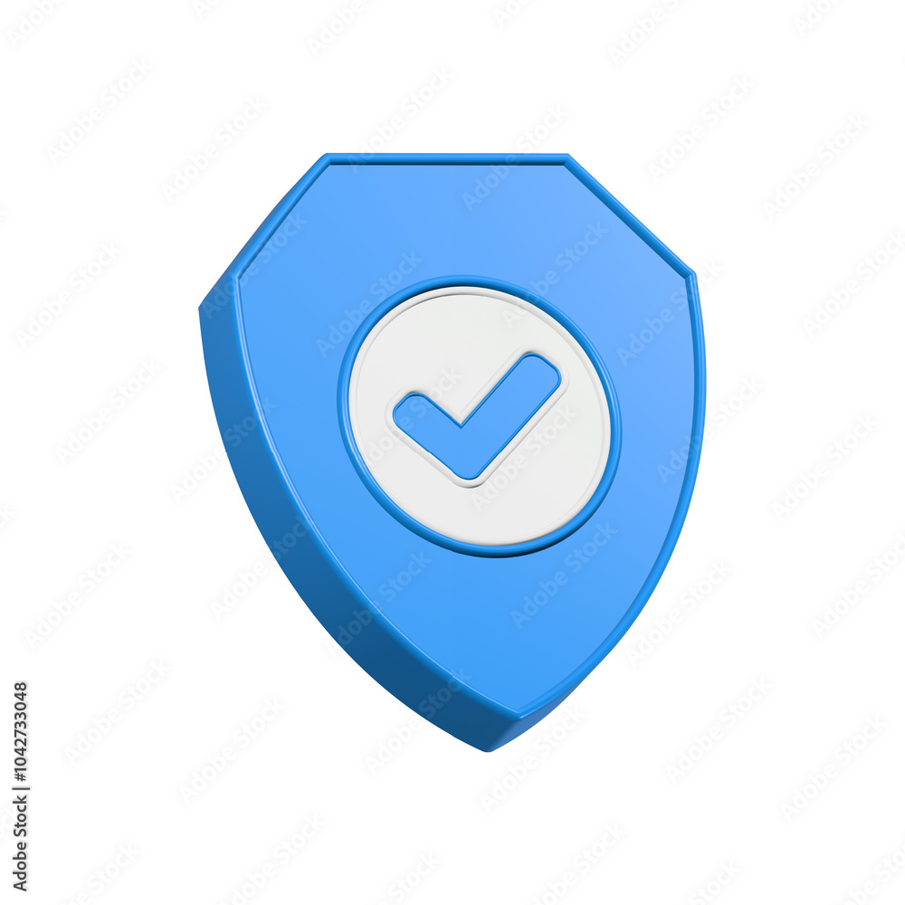 Shield with checkmark safety guard icon 3d blue color