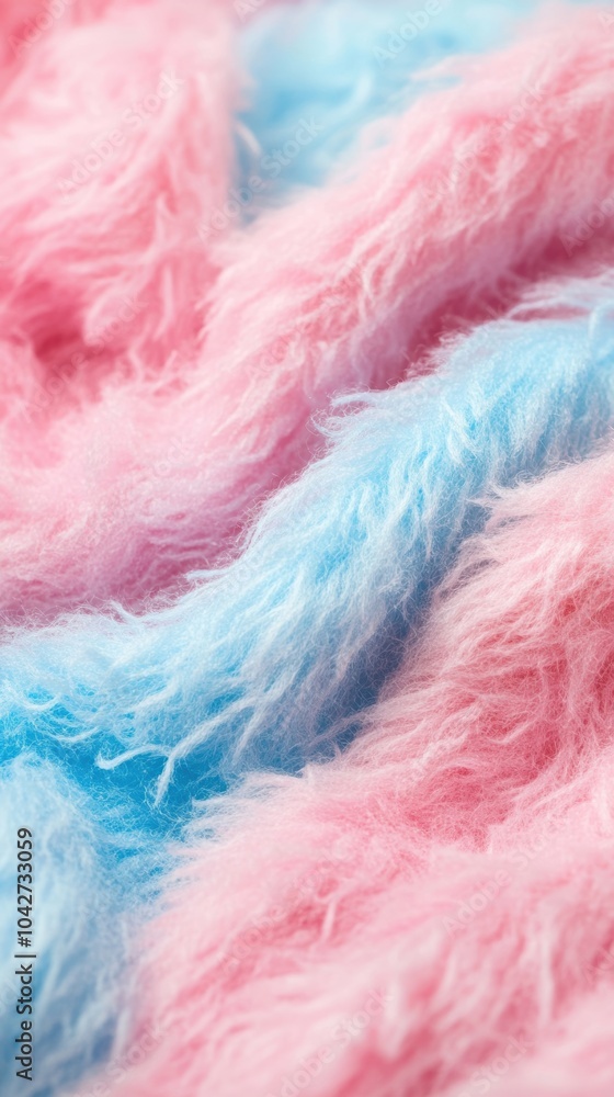 Obraz premium Delicate, fluffy cotton candy texture showcases soft pastel pink and blue colors that evoke a cheerful carnival atmosphere