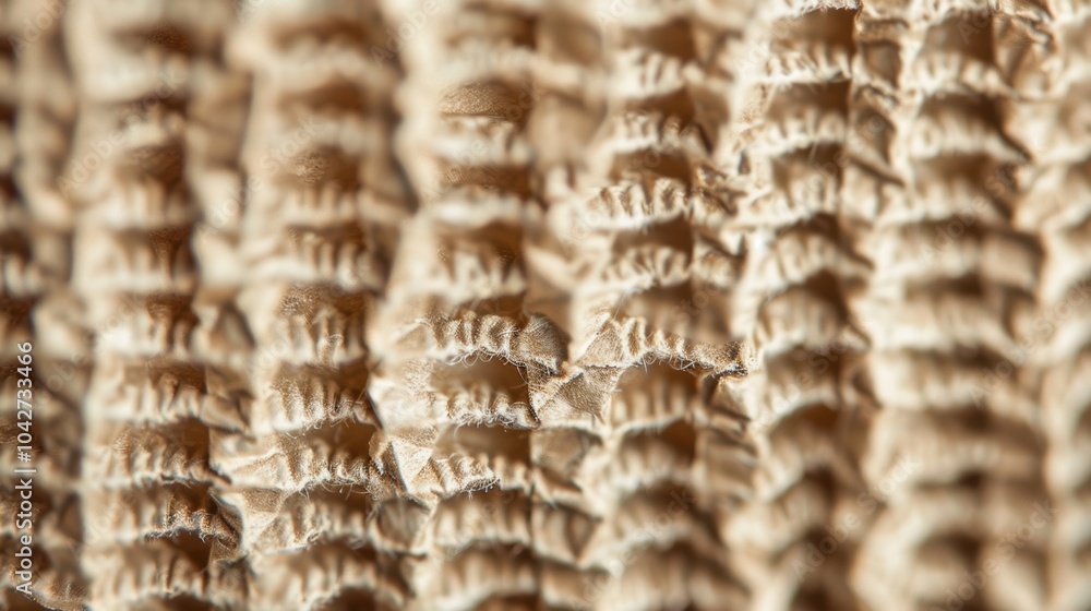 The surface of corrugated cardboard reveals intricate textures and grooves, emphasizing its structural design and material characteristics The surface of corrugated cardboard reveals intricate textures and grooves, emphasizing its structural design and material characteristics