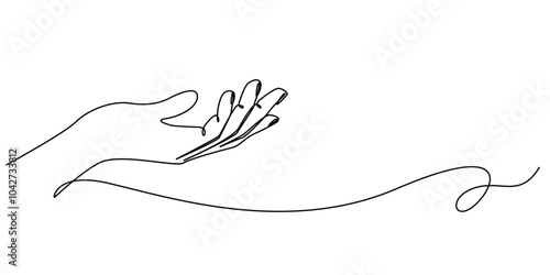 one continuous line drawing of open hand.one line drawing of open palm gesture.single line vector illustration.isolated white background