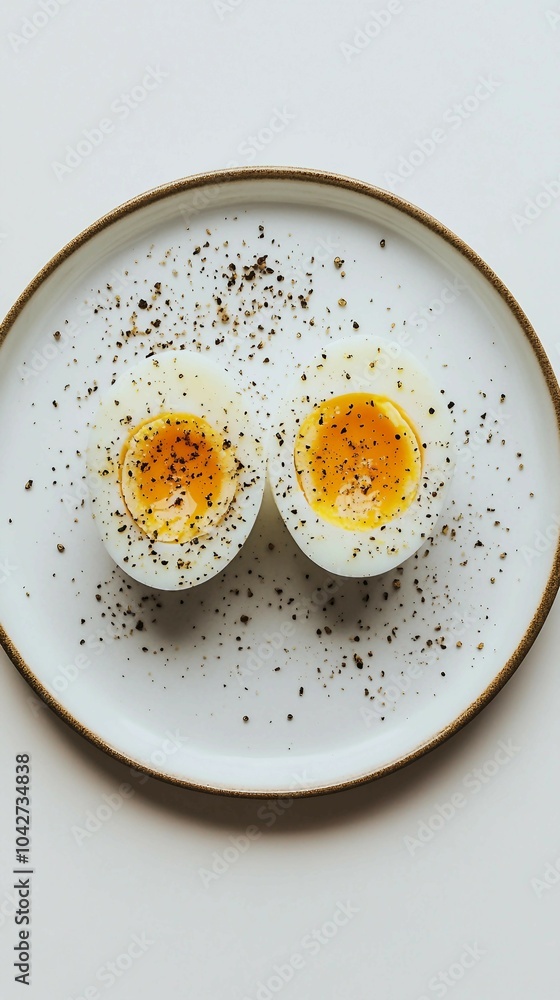 Perfectly Boiled Eggs with Pepper on a White Plate Perfectly Boiled Eggs with Pepper on a White Plate