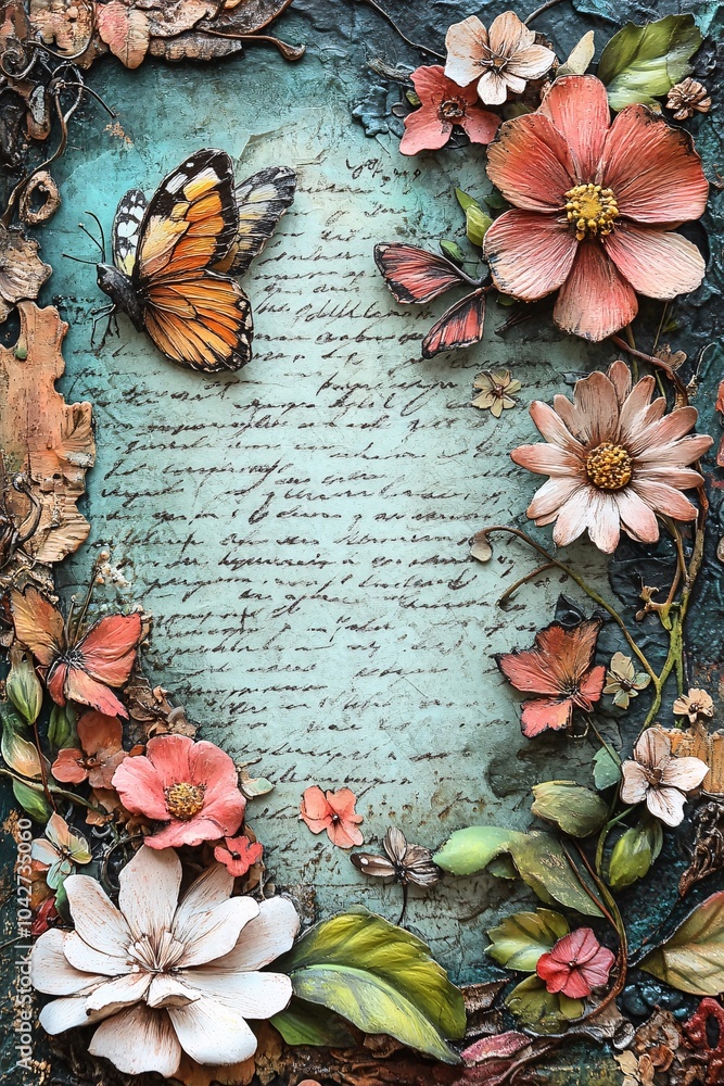 A beautiful fusion of nature and art delicate flowers butterflies and elegant script create a captivating visual experience A beautiful fusion of nature and art delicate flowers butterflies and elegant script create a captivating visual experience