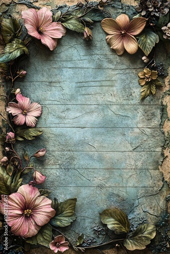 Elegant floral frame on textured background ideal for inviting designs and creative projects featuring nature's beauty