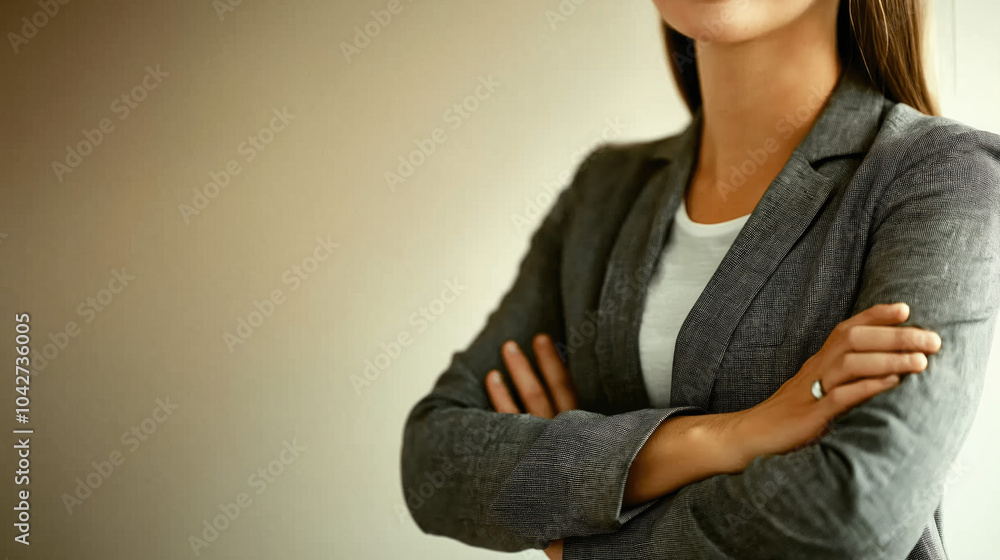 Fototapeta premium Business woman in dark suit. Isolated image on white background. Place for text for advertising and presentation
