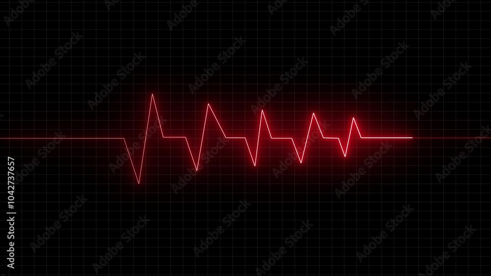Abstract neon heartbeat signal icon animation on a grid background.. Abstract neon heartbeat signal icon animation on a grid background..