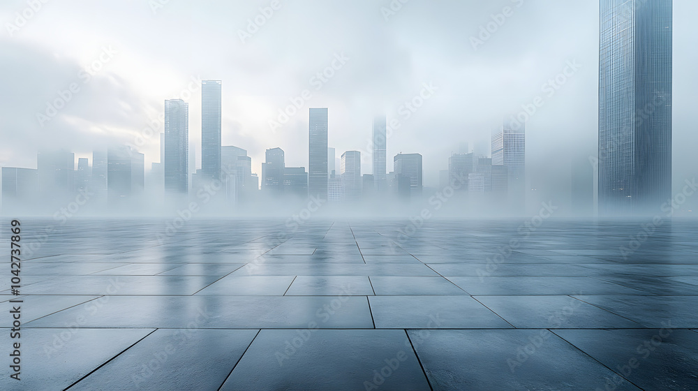 An Empty Concrete Floor with a City Skyline Background. The Minimalist Scene Captures the Urban Atmosphere, Highlighting Architectural Elements Against a Clear Sky, Ideal for Modern Design and Creativ An Empty Concrete Floor with a City Skyline Background. The Minimalist Scene Captures the Urban Atmosphere, Highlighting Architectural Elements Against a Clear Sky, Ideal for Modern Design and Creativ