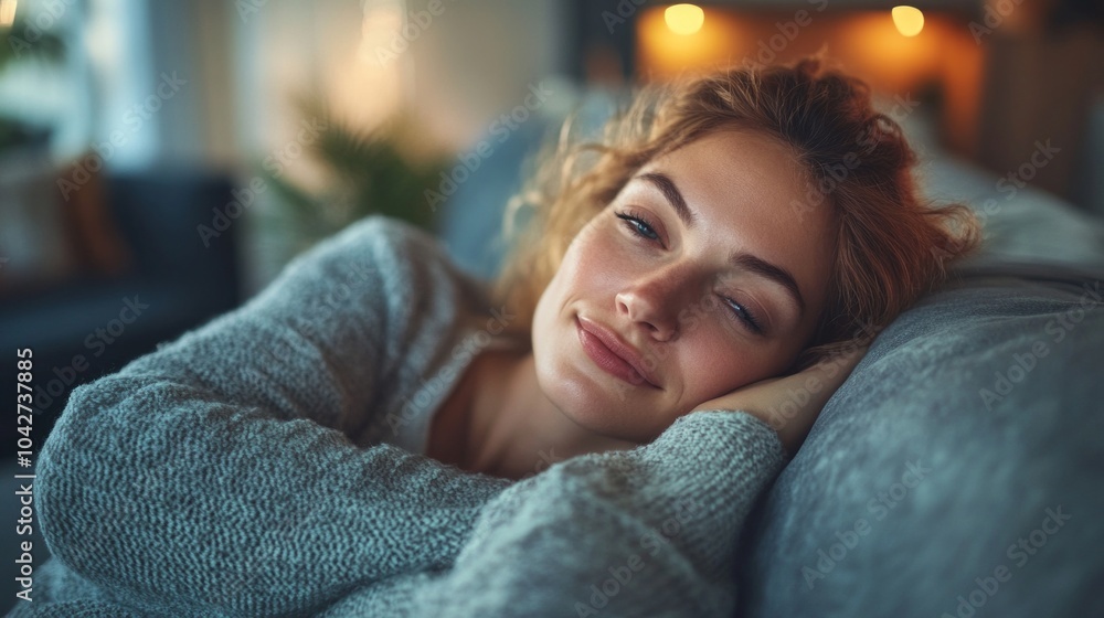 A woman is sleeping on a couch with her head on a pillow A woman is sleeping on a couch with her head on a pillow