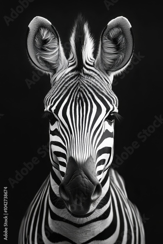 Zebra Portrait in Black and White	 photo