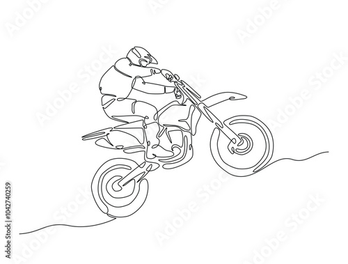 Continuous one line drawing of motocross rider. motobike extreme sport single line art vector illustration. Editable vector.