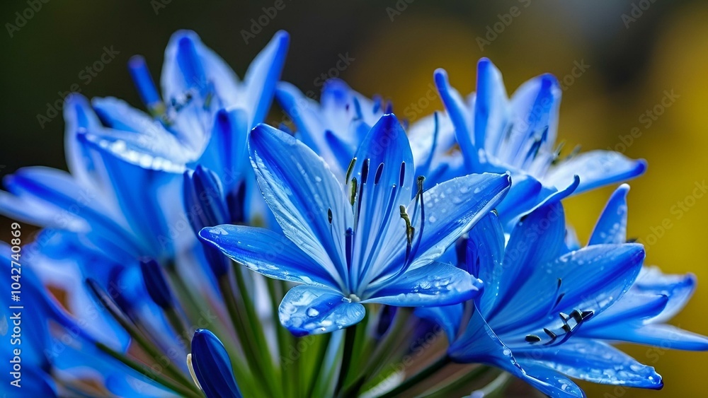 Fototapeta premium An image featuring a cluster of blue flowers, emphasizing their striking hue and intricate details in a serene environment.