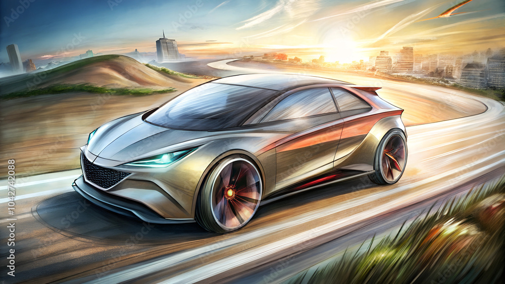 Naklejka premium hand drawn design of modern a car runing on the road