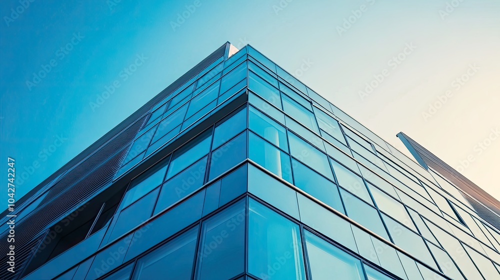 Modern Architectural Glass Design Against Clear Sky Modern Architectural Glass Design Against Clear Sky