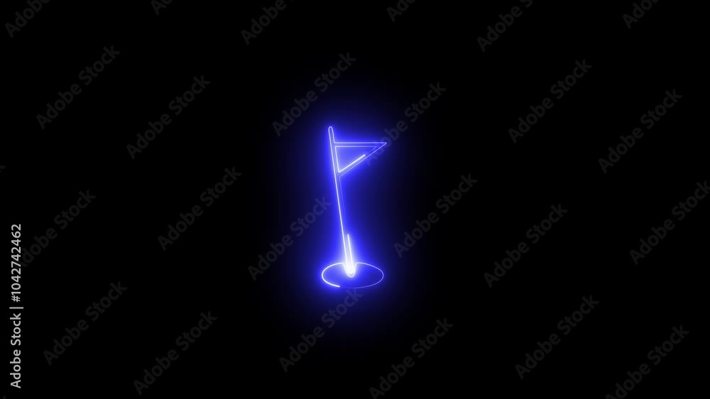 Neon glowing Abstract free flag icon looping animation on black background, blue color free flag icon concept Neon glowing Abstract free flag icon looping animation on black background, blue color free flag icon concept