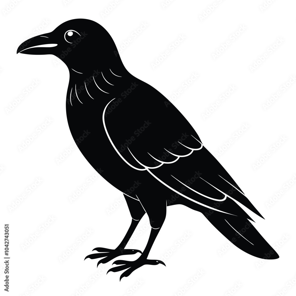 Fototapeta premium Crow silhouette, black and white victor art illustration eps