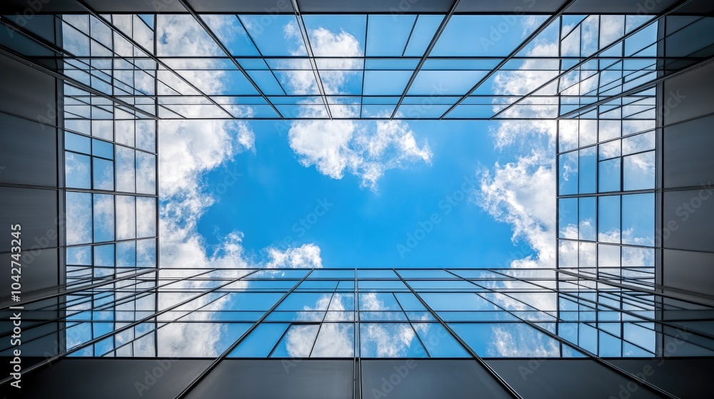 Clean Glass Windows with Blue Sky View Clean Glass Windows with Blue Sky View