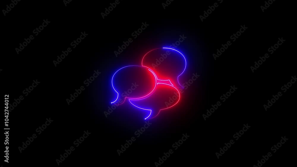Abstract neon message icon glowing on black background, 3 red blue color neon message concept Abstract neon message icon glowing on black background, 3 red blue color neon message concept