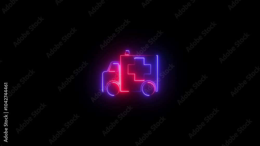 Abstract ambulance icon glowing neon looping animation Abstract ambulance icon glowing neon looping animation