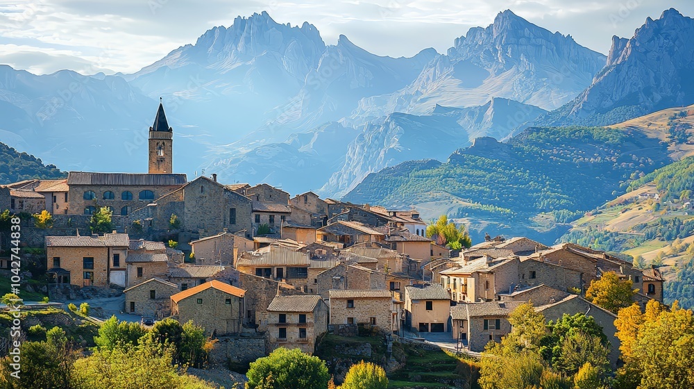 Obraz premium Pyrenees village with stone houses