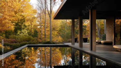 Modern Architecture Surrounded by Autumn Foliage