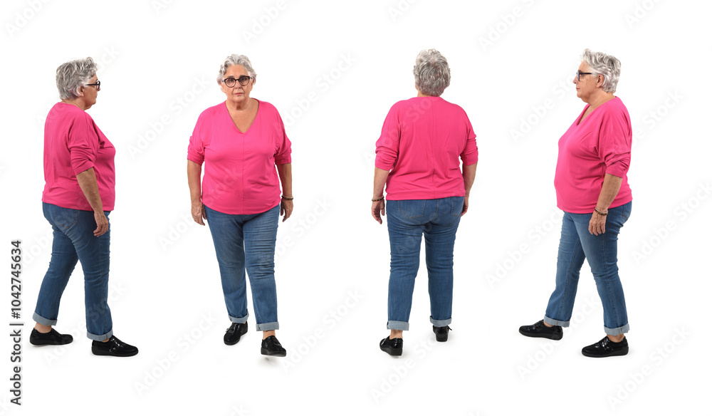 Fototapeta premium group of same senior woman walking on white background