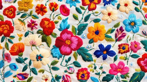 Vibrant Floral Embroidery Pattern for Textiles