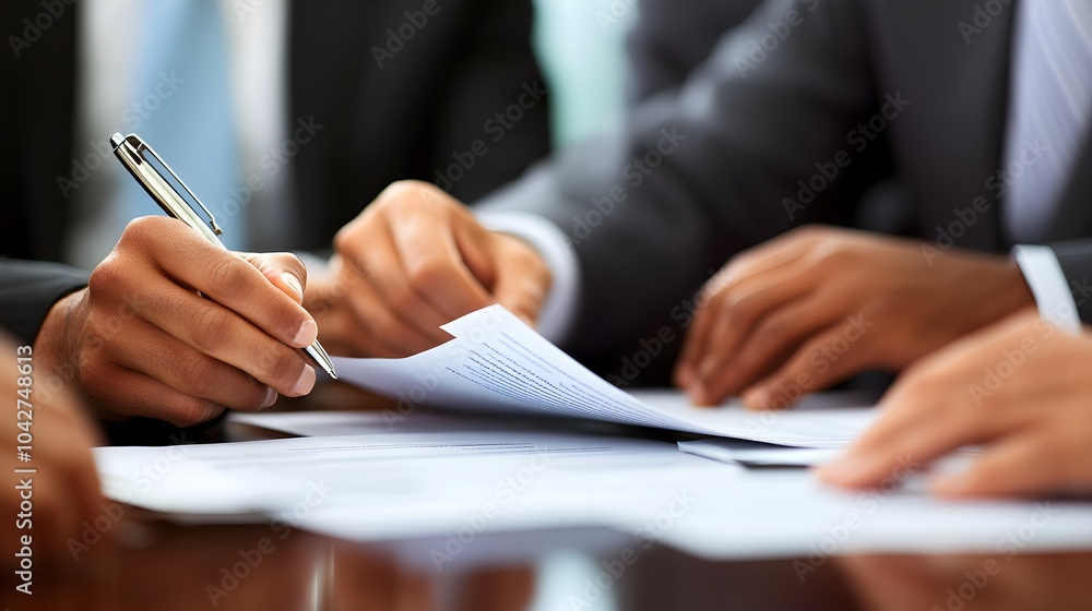 Closeup of Hand Signing Contract with Pen Closeup of Hand Signing Contract with Pen