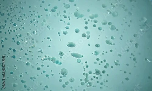 Zoom shot with micro-particle behavior in a solvent gradient: The camera starts with a view of micro-particles in a solvent gradient. The camera zooms in to capture how particles move and interact wit